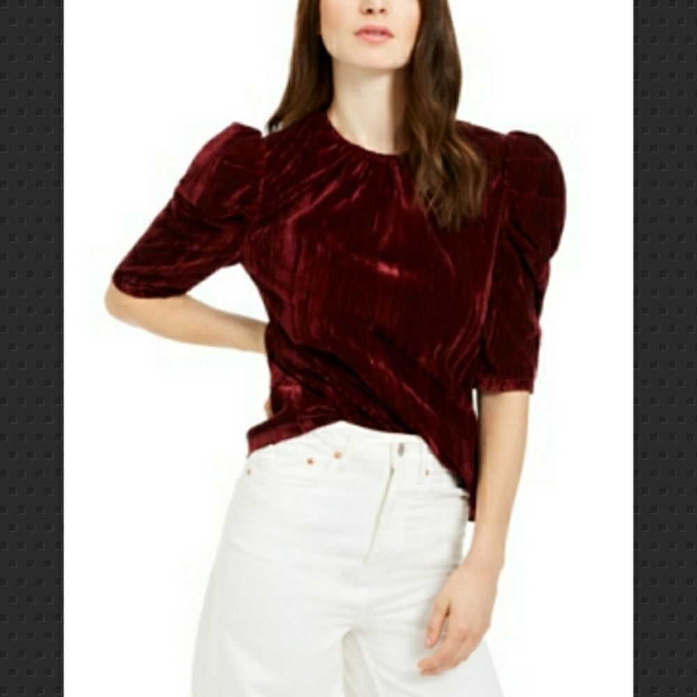 LEYDEN Crushed Velvet Puff-Sleeve Top Size S